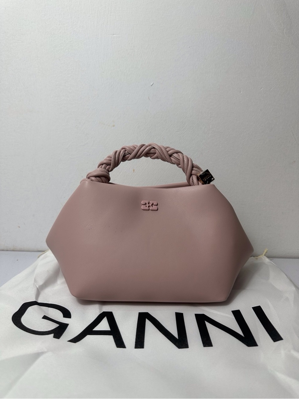 Ganni Dusty Pink Braided-Handle Mini Bag